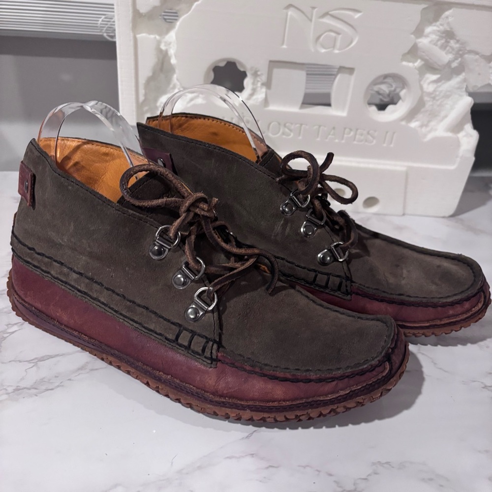 L.L. Bean Men’s Leather Moc Chukka Boots Brown Green Lace-Up Rugged Outdoor